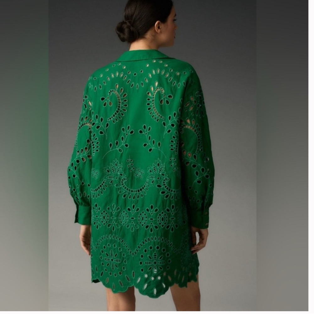 Anthropologie Green Eyelet Dress with slip dress - Picture 3 of 8